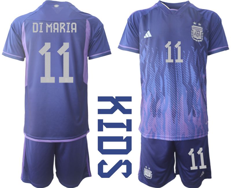 Youth 2022 World Cup National Team Argentina away purple #11 Soccer Jersey->youth soccer jersey->Youth Jersey